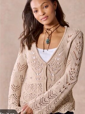 Sundance Openwork V-Neck Cardigan Sweater - Tan